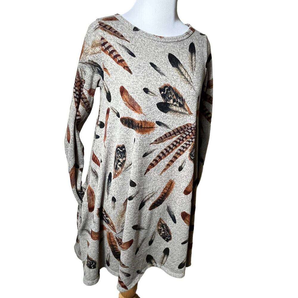 Jardin Sweater Dress or Tunic‎ Top Womens Small Grey Feathers Pockets Round Neck